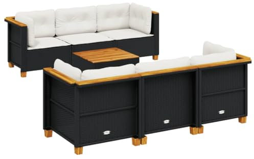 vidaXL Garten Sofagarnitur 7-TLG., Gartensofa mit Kissen Stahlrahmen, Sitzgruppe für Garten Terrasse, Gartenmöbel, Modern, Schwarz Poly Rattan