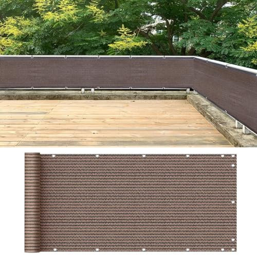 Brise Vue Balcon Pare-Vue Brise 90 x 360 cm Opaque Résistant Aux Intempéries Paravent de Balcon de Jardin avec Cordons et Trous pour Jardin, Balcon, Marron
