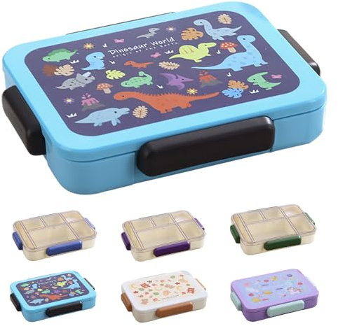 BRYN 1200 ML Bento Lunch Box Micro Ondable, Boite Repas avec Compartiments, Boite à Lunch avec Boîte à Sauce et Couverts pour Travail, Écoles, Camping et Fitness (Dinosaures)