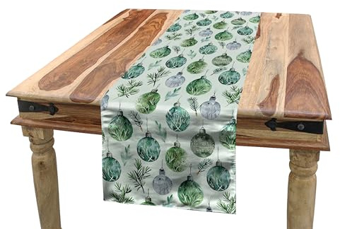 ABAKUHAUS Weihnachten Tischläufer, Grünliche Weihnachtskugeln Blatt, Esszimmer Küche Rechteckiger Dekorativer Tischläufer, 40 x 180 cm, Blasses Mintgrün Weiß