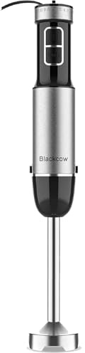 Blackcow - 800W Electric Immersion Blender with 12 Speeds and Turbo, Stainless Steel Corded Handheld Mixer for Kitchen, 3D 4 Blades (Black)