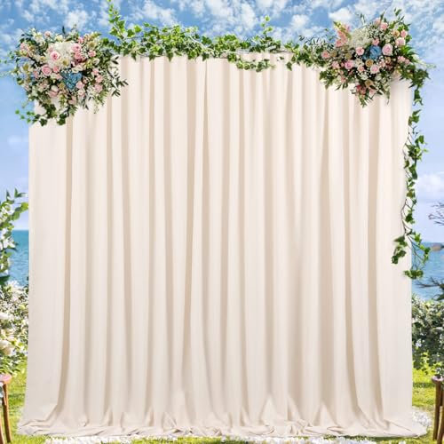 BrillShine 150x 300 cm Creme Hintergrund Vorhang, 2 Stück Party Hintergrund Vorhang für Taufe Hochzeiten Brautdusche Geburtstag Abschlussfeier Schule Party Deko