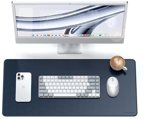 SATECHI Schreibtischunterlage aus Premium Material (PU), großes Mauspad, kratz- und wasserfest, leicht zu reinigen, Schreibtischmatte für Büro und Zuhause, 68.07 x 31.5 x 0.3cm – Blau