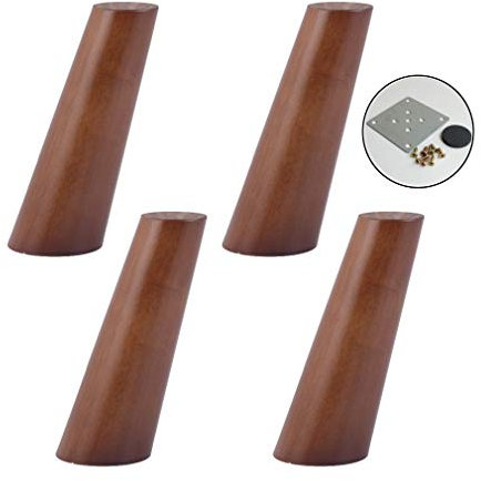Lot de 4 Pieds de Meubles en Bois Massif, Coniques inclinés, Pieds de canapé, Pieds de Chaise de Couleur Noyer du Milieu du siècle, Pieds de Remplacement (4,7 pouces/120 mm)