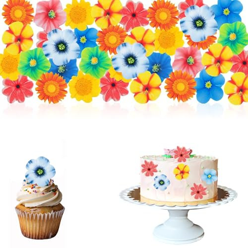 80PCS Edible Flowers for Cakes, Colorful Edible Cake Decorations Cupcake Toppers Wafer Paper for Wedding Birthday Party Cupcake Decoration