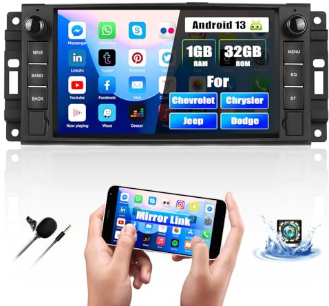 CAMECHO Android 13 Autoradio 2 Din Navi für Jeep Compass Chrysler 300C PT Cruiser Dodge RAM, 7 Zoll Auto Bildschirm mit WiFi GPS Navi Bluetooth FM/RDS SWC EQ + Rückfahrkamera&MIC