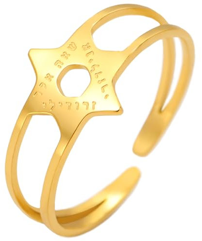 unift Davidstern Hebräischer Ring für Frauen Männer Edelstahl Hexagramm Einfaches Hebräischen Segen Chai Offene Ringe Schmuck Geschenke Chanukkah, Edelstahl, hummerfalle