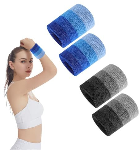 SGERUFZ 2 Pièces Bracelet Poignet Sport, Elastique Anti Transpiration, Protege Poignet, Serre Poignets pour Hommes Femmes, Bracelet Eponge (Bleu, Noir)