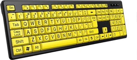 Riiichflowshop Large Print Keyboard, USB, Full Size, High Contrast, Visually Impaired Users