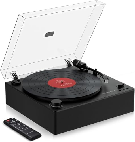 MYKESONIC Giradischi automatico, Giradischi in vinile con trasmissione a cinghia Bluetooth, cartuccia magnetica AT-3600L, ingresso e uscita Bluetooth, altoparlanti stereo Hi-Fi, cuffie Aux, uscita RCA