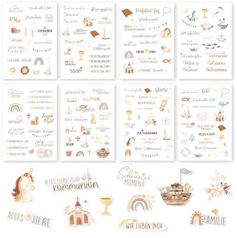 Legezon 8er Sticker Set zur Kommunion, Konfirmation, Taufe Gästebuch Album Aufkleber Kommunion Deko für Jungen und Mädchen