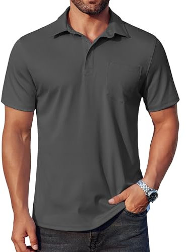 COOFANDY Polo Shirts for Men Short Sleeve Polo T Shirts Summer Stretch Sport Poloshirts Plain Basic Shirt Dark Grey M