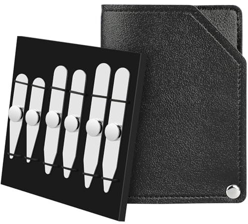 AOLVO Stainless Steel Collar Stiffeners with 6 Magnets, Magnetic Collar Stays Metal Shirt Collar Inserts, Upgraded Magnetic Force with Leather Purse(3PACK)