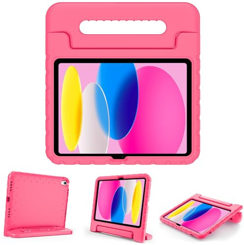 ProCase Kids Case for iPad A16 11th Generation 2025/iPad 10th Generation 2022 with Pencil Holder, iPad 11/10 Case Shockproof Lightweight Cover with Stand Convertible Handle for Children -Pink