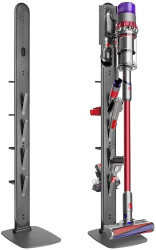 Haturi Premium Vacuum Stand for Dyson Gen5 V15 V12 V11 V10 V8 V7 V6, Metal Attachment Holder with 4 Hooks & 4 Shelves, Hidden Cord Design, Space-Saving Storage Organizer for Dyson Cordless Vacuums