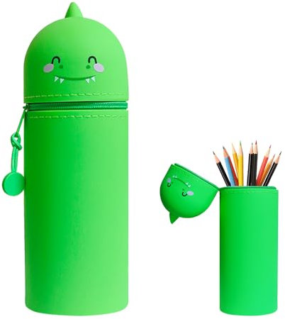 HIQE-FL Stand up Federmäppchen,Silikon Federmäppchen,2-in-1 Weiche Silikontasche,Tier Stifthalter,Cartoon Federmäppchen,Federtasche aus Weichem Silikon für Stifte (DD)