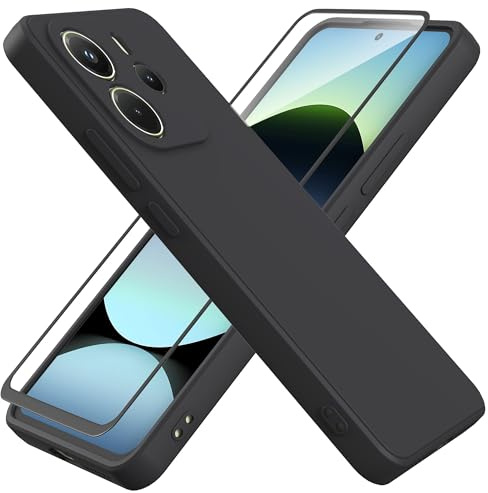 HHUIWIND Funda compatible con Xiaomi Redmi Note 14 4G (6,7 pulgadas) con protector de pantalla 9D, funda para teléfono móvil líquida silicona suave TPU resistente a los golpes – Negro