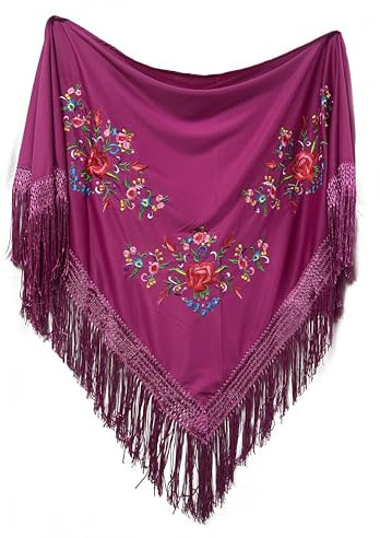 MUNDDY - Manton Bordado en Flores Para Adulto. Mantones Flamenco Sevillana.Mantón para fiesta de Color Rojo Negro Rosa Blanco Amarillo Azul. Envio desde madrid (Fussia-Morado (B))