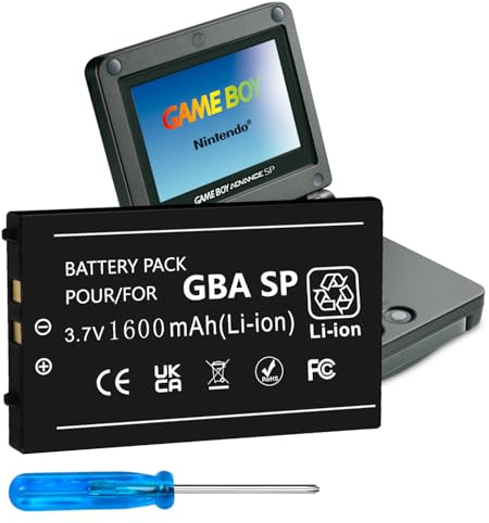1600mAh Akku für Game Boy Advance SP (GBA SP), 3,7V Lithium-Ionen Ersatzakku kompatibel mit Nintendo GBA SP – Hohe Kapazität