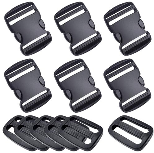 6 Pièces Boucles à Dégagement,6 Pièces Tri-Glide Curseur de Sangle,Boucle D'attache,Double Boucle de Sac à dos Réglable,Dégagement Rapide Plastique,Buckles Clips,Flat Side Release Buckles,Noir,25mm