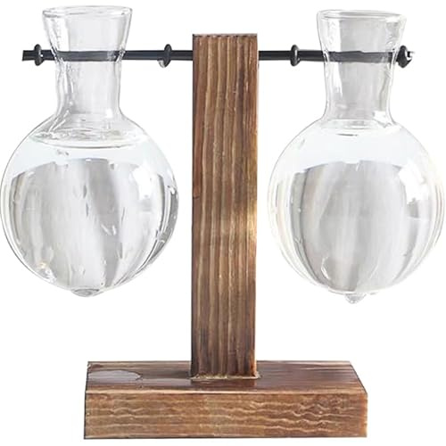 UPKOCH Hydroponische Glasvase Mit Holzständer 5.12X3.78X5.91 Zoll Transparente Blumentopf Für Zimmerpflanzen Wasserpflanzer Dekoration Für Zuhause Und Büro