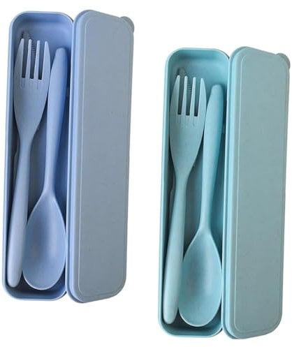 2 Sets Portable Reusable Cutlery Set with Case – Travel Utensils Kit, Picnic, School & Travel