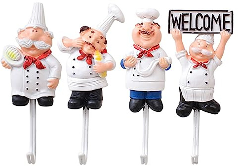 VALICLUD 4 Stück Kreative Küchenhaken im Kochdesign Selbstklebende Wandhaken für Handtücher und Utensilien Vielseitige Deko für Küche Bad und Flur ohne Bohren Stark Langlebig