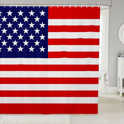 Latwerio Duschvorhang Nationalflagge 3D Duschvorhang Antischimmel 180x200 cm Usa Badezimmer Vorhang Wasserdicht Duschvorhänge Waschbar Bad Vorhäng für Badewanne mit 12 Haken W3472