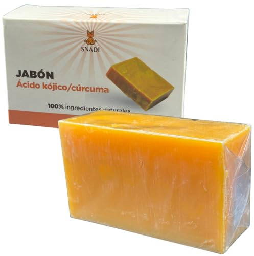 Snadi - Jabón de Ácido Kójico y Cúrcuma | 200 gr | 100% Natural | Iluminador y Antimanchas | Aclara la Piel | Unifica el Tono | Reduce Manchas Oscuras, Melasma y Cicatrices | Artesanal