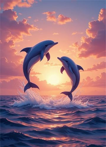 Puzzle 150 Teile, Sonnenuntergang Ozean Delfine Puzzle Erwachsene, Herausforderndes Rätsel, Klassische Puzzles 35x25 cm, Geschicklichkeitsspiel für die ganze Familie