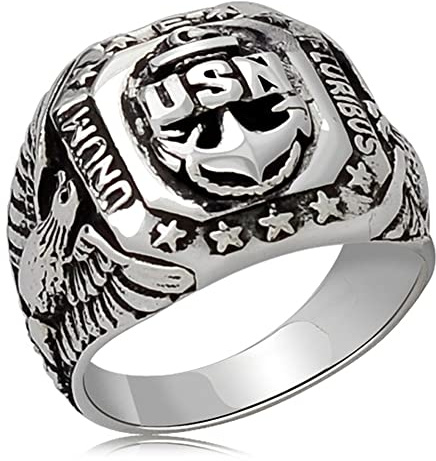 S925 Silber US Marine Corps Eagle Ring, US Navy Anker -Seemannsring, Militärgeschenke für Veteranen Männer und Jungen