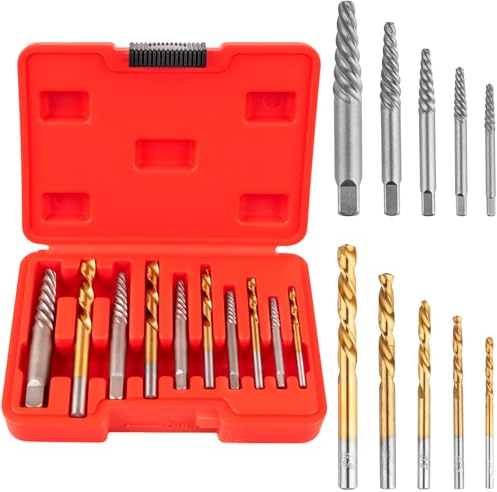 10-Piece Screw Extractor and Left Hand Drill Bit Set, Easy Out Broken Bolt Remover Kit with 5 Screw Extractors and 5 HSS Left Hand Drill Bits in Sizes 1/8, 5/32, 3/16, 1/4, 19/64