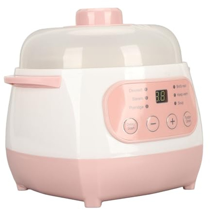 LUCKDANO Pentola per Stufato Elettrica da 1 Litro, Pentola per Zuppa in Ceramica Anti-combustione da 200 W con Prenotazione Intelligente 24 Ore, Dimensioni Compatte per la (Spina europea 220 V)