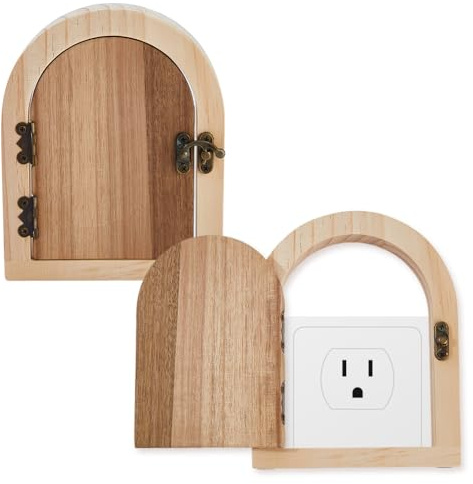 DICOSMETIC Lot de 2 cache-prises de porte en bois pour interrupteur mural décoratif pour protéger les portes d'elfe en bois pour décoration de porte de fée romantique, 15 x 12 cm