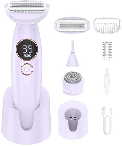 Rasierer Damen,3-In-1 Intimrasierer für Frauen,Gesichtshaarentferner für Frauen,Damenrasierer Elektrisch Nass-Trockenrasierer Ipx7 Wasserdicht Trimmer Damen,für Bikinizone Achseln Beine,USB-Aufladung
