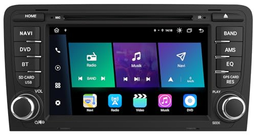 Junsun 2 Din Autoradio für Audi A3/S3/RS3 2003-2012 | Android 13 | 2GB+32GB | 7 Zoll HD Touchscreen | Wireless CarPlay & Android Auto | CD/DVD-Player | Lenkradsteuerung | WLAN | Bluetooth