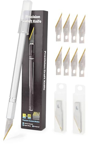 EHDIS Bisturi con 20 Lame di Titanio, Taglierino di Precisione in Alluminio, Bisturi Modellismo con Coda Magnetica, per Lavoro Artistico Taglio, Scultura, Argento