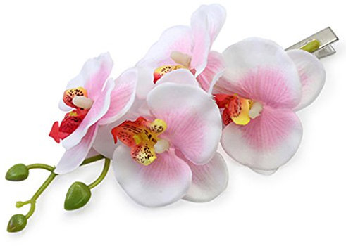 Women Fashion Orchid Flower Hair Clips for Wedding Bridal Hawaii Party Hair Accessories (White)
