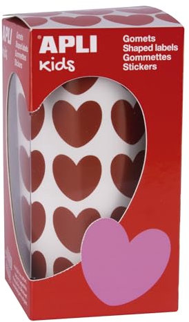 APLI KIDS 16731 Rolle mit 900 Aufklebern in Herzform, rot, 20 x 18 mm