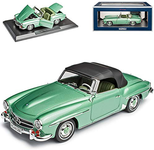 Mercedes-Benz 190SL Cabrio Hell Grün Metallic mit abnehmbarem Soft Top W121 1955-1963 1/18 Norev Modell Auto