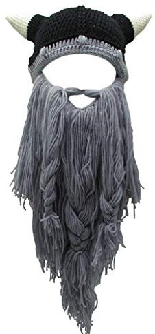 geneic Wikingermütze für Erwachsene, lustig, Halloween, Cosplay, gestrickt, Wikinger-Barthorn-Hut, Skimaske, Barbarian Vagabond, Vintage-Stil, Beanie-Mütze für den Winter