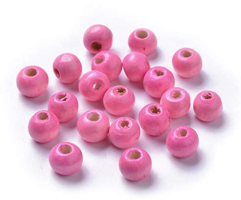 Cheriswelry Lot de 500 perles en bois teinté naturel 8 mm Boule ronde en bois espaceur pour la fabrication de bijoux et travaux manuels Rose