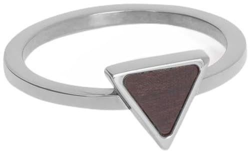 Kerbholz Holzschmuck – Geometrics Collection Triangle Ring, Damen Schmuck Ring, filigraner Ring mit dreieckigen Element aus Naturholz (Silber, M)