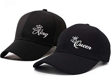 For Love King Queen Baseball Hat Stickbuchstaben Paar Verstellbar Hüte Mütze König und Königin Basecap Baseball Cap Sonnenschutz 2 Stück (Schwarz-King+Queen)