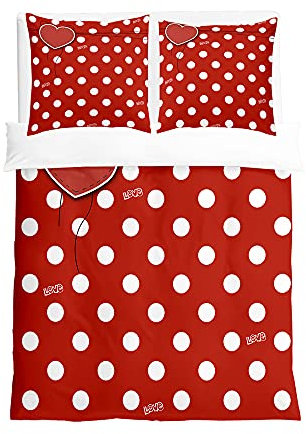 Hearda Bettwäsche-Set Kissenbezug 80x80cm + Bettbezug, 3D Tupfen Bettwäsche Set Bettbezug Set Mikrofaser Weiche Bettbezüge mit Reißverschluss für Erwachsene Kinder (155x220cm,rotes Herz)