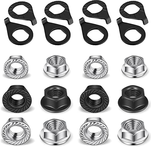 24 Pcs Bike Wheel Axle Nut and Safety Washer Kit 3 Sizes Bicycle Hub Flanged Axle Nut Steel Flange Nuts Wheel Retaining Bicycle Hook Hub Parts for Front and Rear Bike Wheel Accessories Mountain Road