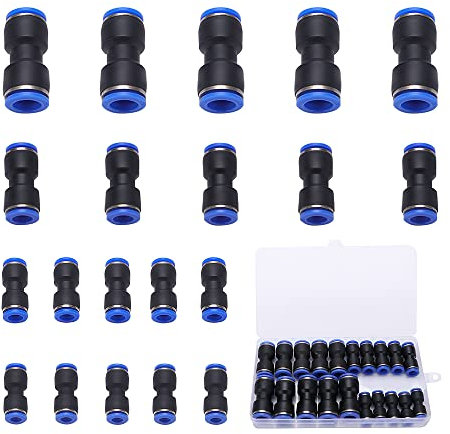 VooGenzek 20 Pezzi Raccordo Pneumatico, Raccordo Aria Connettore a Pressione Diritto Accessori, Tubo Aria Raccordo Pneumatico Dritto Air Push Raccordi per Tubo 6mm / 8mm / 10mm / 12mm