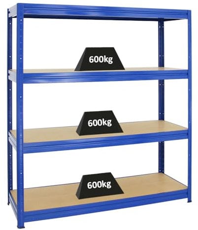 PROREGAL Schwerlastregal Dino Extra Breit 180x160x60 cm Fachlast 600kg Blau, Garagenregal, Lagerregal, Steckregal, Weitspannregal