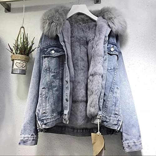 ZXCL Donne Vestiti Invernali Vintage Cotone Vintage Cotone Caldo Caldo Cappotto Denim Denim Denim Giacca Denim Oversized Slose Collar Plus Velvet Jean Parka-Light Blue,S