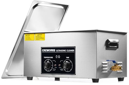 CREWORKS Ultraschallreinigungsgerät Edelstahl 22L Ultraschallreiniger mit Heizung Timer Degas- und Sanftmodus für Zahnprothesen Schmuck Brillen Uhren Gläser Ultraschall-Reinigungsgerät mit Knöpfen
